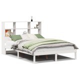 Cumpara ieftin Pat cu biblioteca fara saltea, alb, 160x200 cm, lemn masiv pin