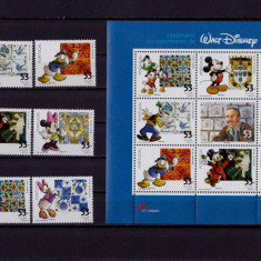 Portugalia 2001"Centenarul nasterii Walt Disney",bloc+serie, tiraj 120.000 , MNH