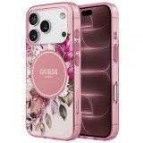 Husa MagSafe pentru Apple iPhone 18 Pro Max / 17 Pro Max, Guess, IML Flower &amp; Tonal Circle, Roz