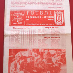 Program meci fotbal FC "SOIMII" IPA SIBIU - AUTOBUZUL BUCURESTI (03.06.1984)