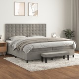 VidaXL Pat box spring cu saltea, gri deschis, 200x200 cm, catifea