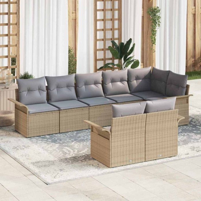 vidaXL Set de canapele pentru grădină cu pernă 8 pcs Bej Rattan poli 3345410