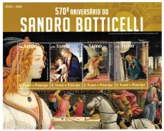 S. TOME E PRINCIPE 2015 - Picturi, Botticelli, aniv 570 / colita+bloc MNH foto