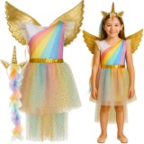 Costum unicorn pentru fete, 3 piese, cu aripi aurii, Kruzzel