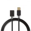 Cablu USB 2.0 A Tata - A Mama, 2m, Nedis, Negru, Extensie USB, Transfer Date, Conectori Placati Aur