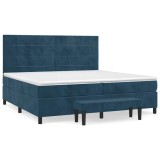 Cumpara ieftin Pat box spring cu saltea, albastru inchis, 200x200 cm, catifea