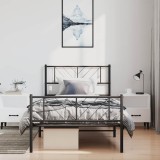 Cumpara ieftin Cadru pat metalic cu tăblii de cap/picioare, negru, 100x190 cm