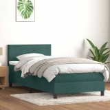 VidaXL Pat box spring cu saltea, verde &icirc;nchis, 80x220 cm, catifea