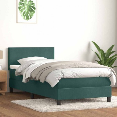 vidaXL Pat box spring cu saltea, verde &amp;icirc;nchis, 80x220 cm, catifea foto