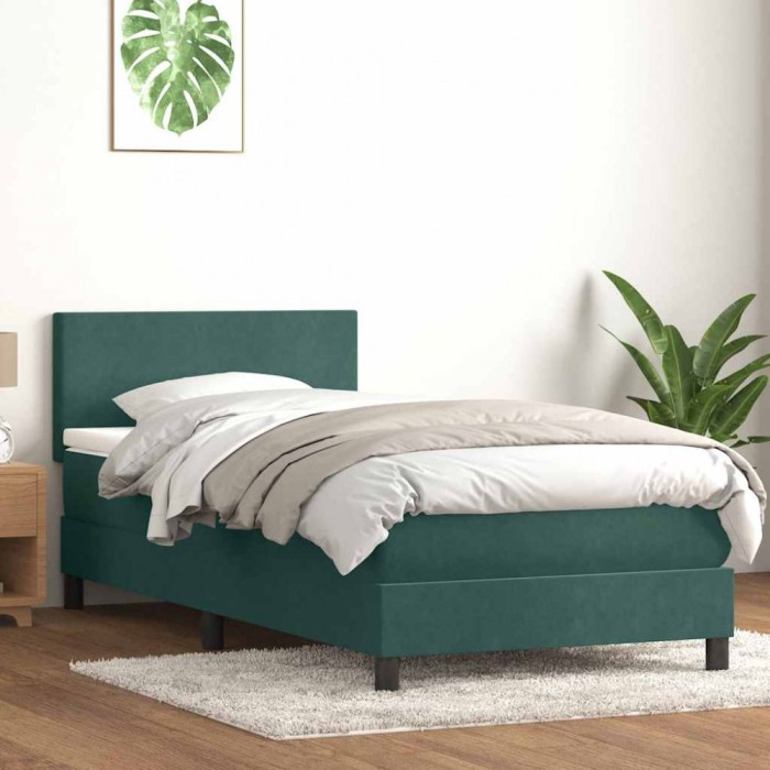 vidaXL Pat box spring cu saltea, verde &icirc;nchis, 80x220 cm, catifea