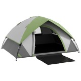 Outsunny Cort de Camping cu 3 Locuri, Geam din Plasă și C&acirc;rlig Felinar, Cort de Camping din PE, 270x210x150 cm, Verde | Aosom Romania