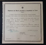Diploma 1941 de libera practica a mositului in tara