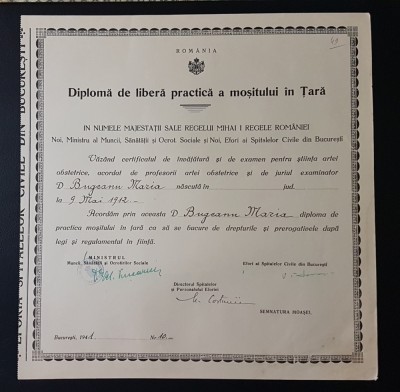 Diploma 1941 de libera practica a mositului in tara foto