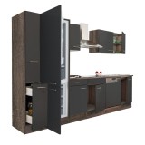 Mobilier de bucătărie Yorki 310, cu corp din stejar Yorki, fațade antracit cu finisaj satinat, cu frigider cu congelator &icirc;n partea de jos, fără blat d