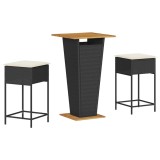 Cumpara ieftin Set mobilier bar de gradina cu perne, 3 piese, negru, poliratan