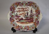 Platou din portelan Royal Worcester - pictat manual cu pagoda - secol XIX