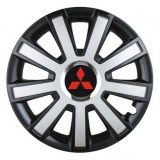 Cumpara ieftin Set 4 capace roti Silver/black cu inel cromat R14 pentru gama auto Mitsubishi, Autohelix MSA
