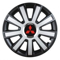 Set 4 capace roti Silver/black cu inel cromat R14 pentru gama auto Mitsubishi