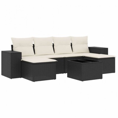 Set canapele de gradina cu perne, 7 piese, negru, poliratan foto