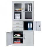 Dulap metalic Premium usi sticla cu 3 rafturi, 3 sertare si seif 900x400x1800 mm (LxlxH), 50 kg/polita, inchidere cu cheie, PLUS