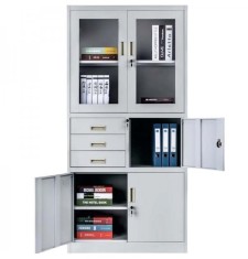 Dulap metalic Premium usi sticla cu 3 rafturi, 3 sertare si seif 900x400x1800 mm (LxlxH), 50 kg/polita, inchidere cu cheie, PLUS
