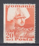 ROMANIA 1935 LP 112 REGELE CAROL II UZUALE 20 LEI PORTOCALIU EROARE NEDANTELAT VERTICAL LATURA STANGA STARE MNH