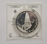 BNR - 100 LEI ATLANTA 1996 . SURFING . ARGINT . CU CERTIFICAT .