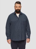 Camasa barbati big sizes din amestec de bumbac cu elastan, imprimeu in carouri, croiala Regular fit, Bleumarin, 2XL, 3XL, 4XL, 5XL