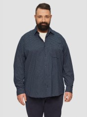 Camasa barbati big sizes din amestec de bumbac cu elastan, imprimeu in carouri, croiala Regular fit, Bleumarin, 2XL