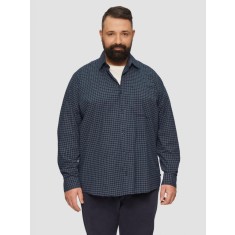 Camasa barbati big sizes din amestec de bumbac cu elastan, imprimeu in carouri, croiala Regular fit, Bleumarin, 2XL