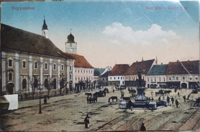 Carte postala - Nagyszeben (Sibiu): Piata Mare (actuala Piata Ferdinand I)