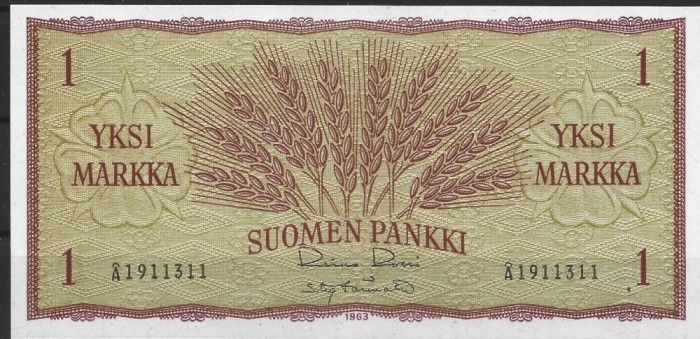 !!! FINLANDA - 1 MARKKA 1963 - P 98 a 28 - UNC / CEA DIN SCAN