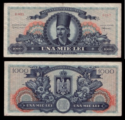 Bancnota 1000 lei 1947 -Stema regala foto