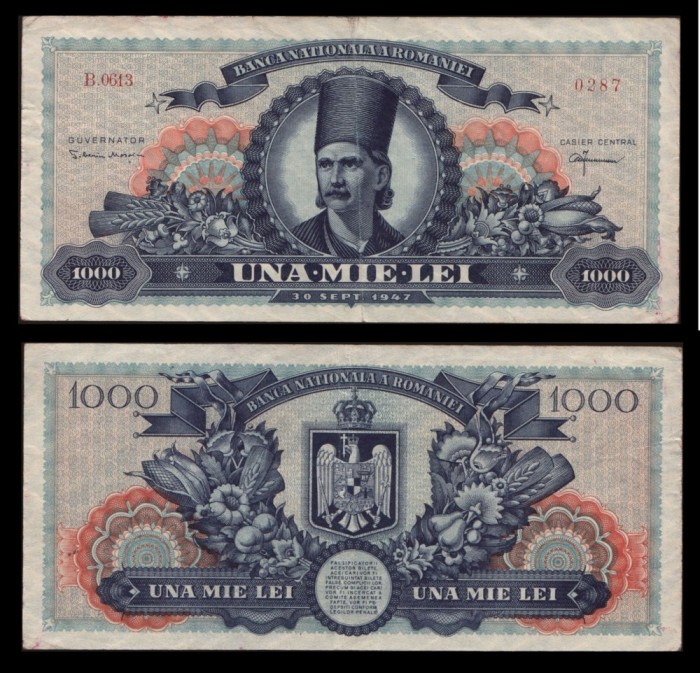 Bancnota 1000 lei 1947 -Stema regala