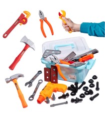 Set 48 instrumente bricolaj de jucarie pentru copii, cu cutie de depozitare