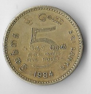 Moneda 5 rupees 1984 - Sri Lanka foto
