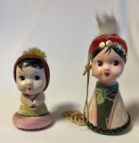 Set 2 Păpuși Chinezești Vintage Celuloid Mătase Anii 1960&ndash;1970 Colecție