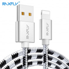 Cablu USB Iphone Lightning 2M Textil Gri-Negru foto