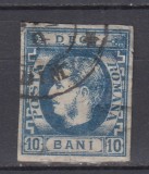 ROMANIA 1869 LP 26 CAROL I CU FAVORITI VALOAREA 10 BANI ALBASTRU STAMPILAT