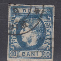 ROMANIA 1869 LP 26 CAROL I CU FAVORITI VALOAREA 10 BANI ALBASTRU STAMPILAT