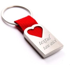Breloc personalizat metalic in forma de inima rosie gravat cu textul tau