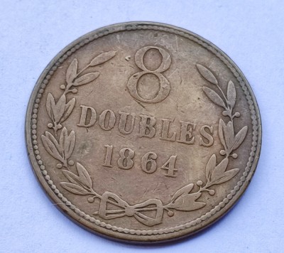 321. Moneda Guernesey 8 doubles 1864 (tiraj 280.000 buc) foto