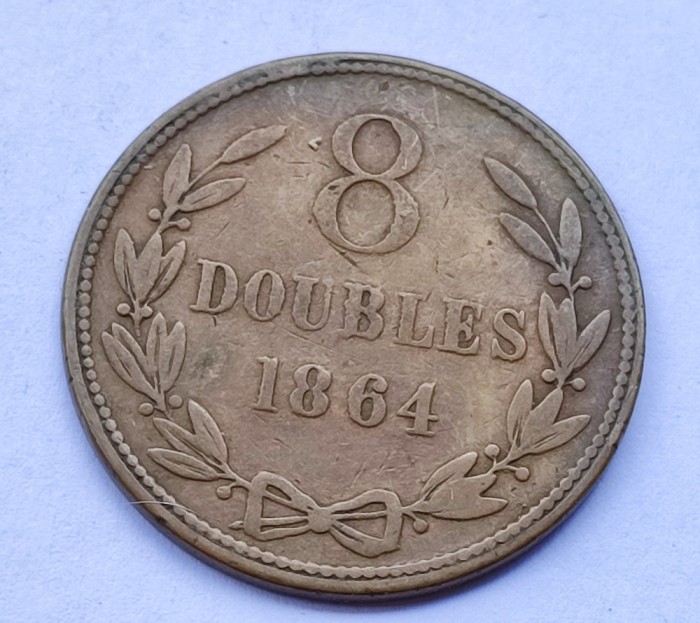 321. Moneda Guernesey 8 doubles 1864 (tiraj 280.000 buc)