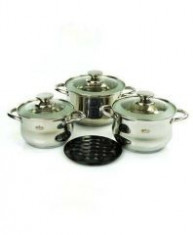 Set de gatit inox + capac sticla 6buc foto