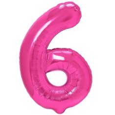 Balon din folie metalizata flippy, figurina cifra, tema aniversare 40 cm, ambalaj individual, pai inclus, umflare cu aer sau heliu, roz, cifra 6