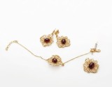 Cumpara ieftin Set Bijuterii din Argint 925 Placat cu Aur , zRoyal Blossom, : Colier, Bratara E i Cercei cu Granat Natural,