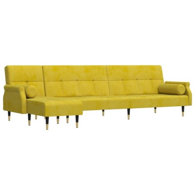 Canapea extensibila in forma de L galben 271x140x70 cm catifea foto
