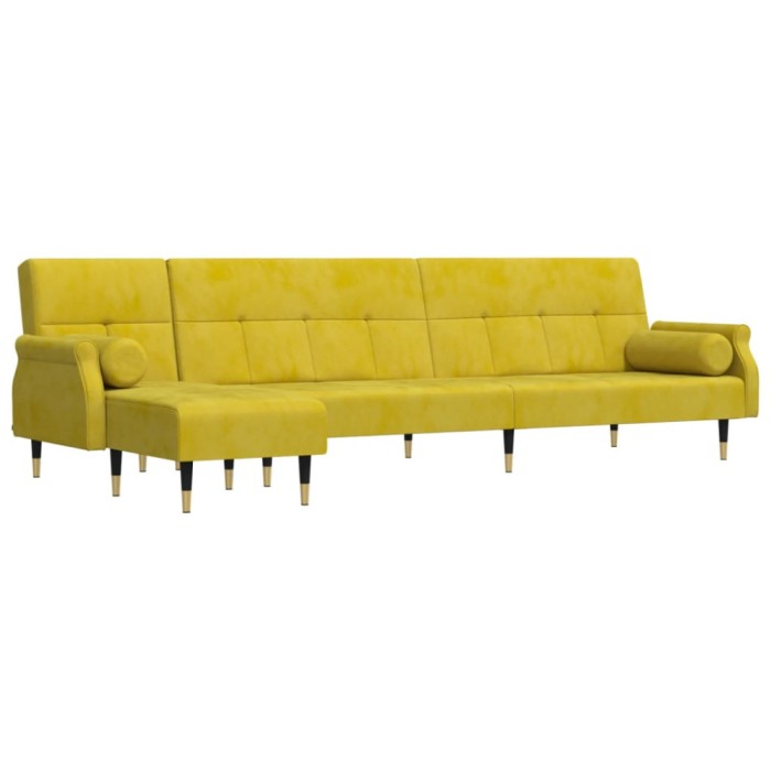 Canapea extensibila in forma de L galben 271x140x70 cm catifea