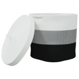 Cos de depozitare cu capac, alb si negru, &Oslash;40x35 cm bumbac