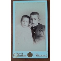 Fotografie tip CDV, doi baieti, inceput de secol XX